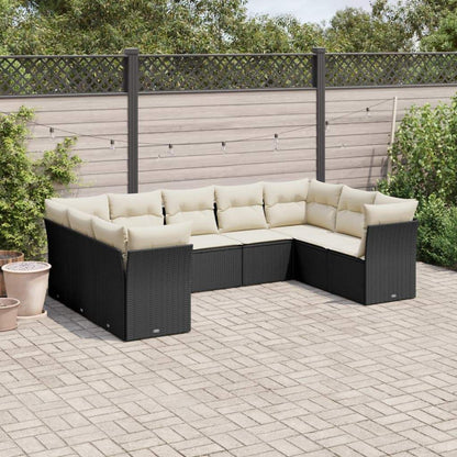 Set Divani da Giardino 9 pz con Cuscini Nero in Polyrattan - homemem39