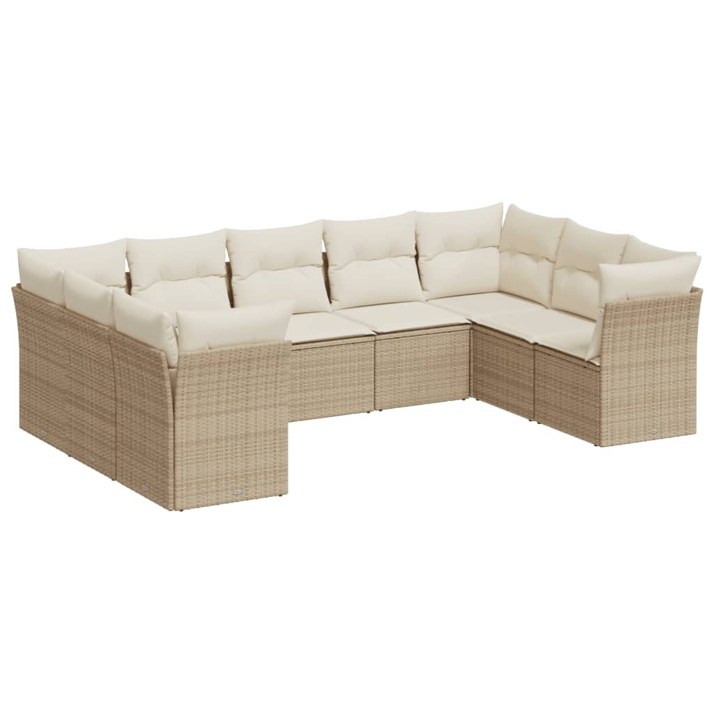 Set Divano da Giardino 9 pz con Cuscini Beige in Polyrattan | homemem39