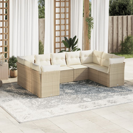 Set Divano da Giardino 9 pz con Cuscini Beige in Polyrattan | homemem39