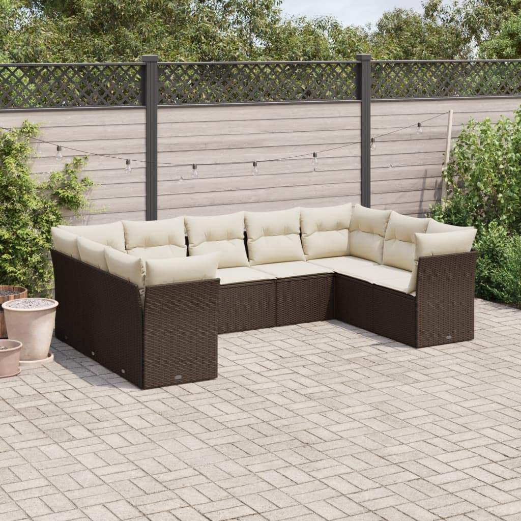 Set Divani da Giardino 9pz con Cuscini Marrone in Polyrattan - homemem39