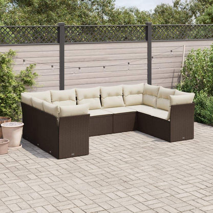 Set Divani da Giardino 9pz con Cuscini Marrone in Polyrattan - homemem39