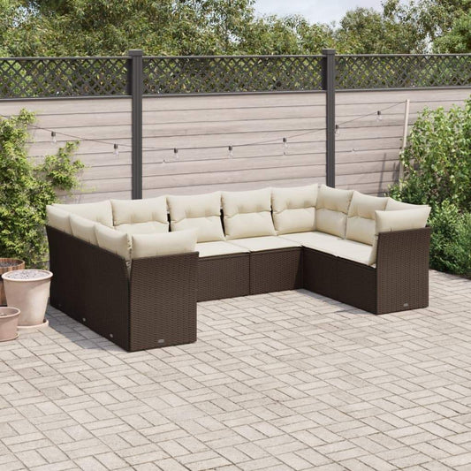 Set Divani da Giardino 9pz con Cuscini Marrone in Polyrattan - homemem39
