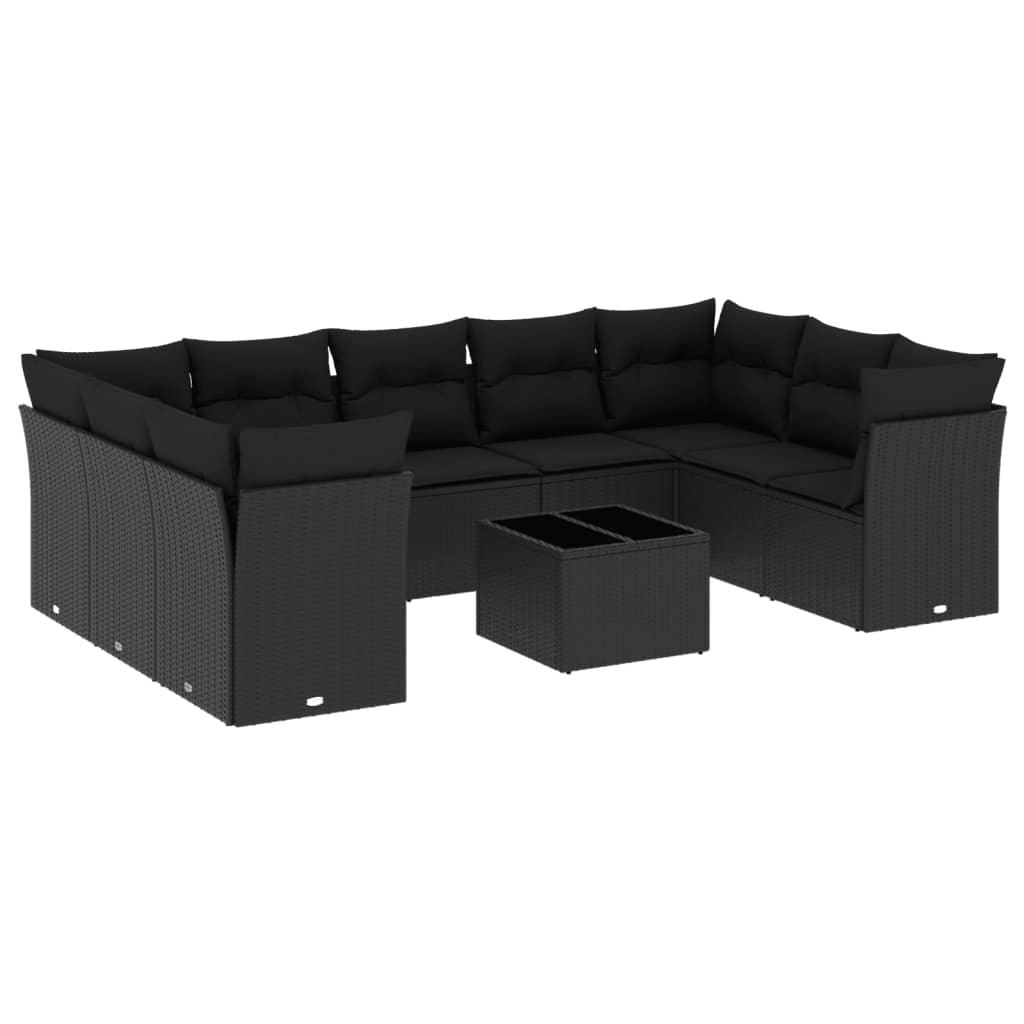 Set Divani da Giardino 10pz con Cuscini in Polyrattan Nero | homemem39