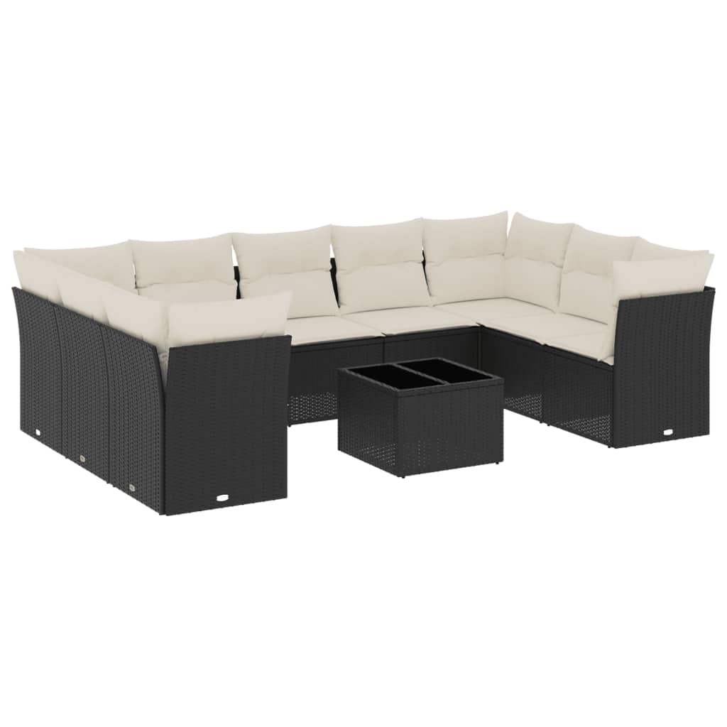 Set Divani da Giardino 10pz con Cuscini in Polyrattan Nero - homemem39