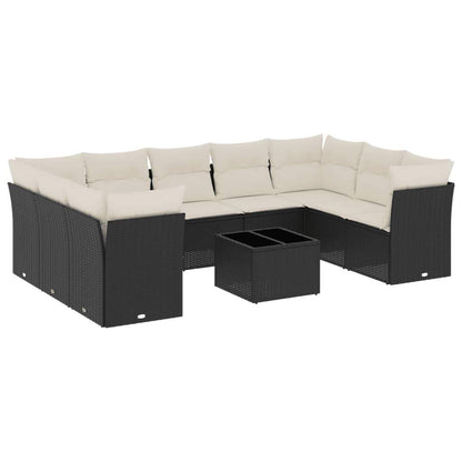 Set Divani da Giardino 10pz con Cuscini in Polyrattan Nero - homemem39