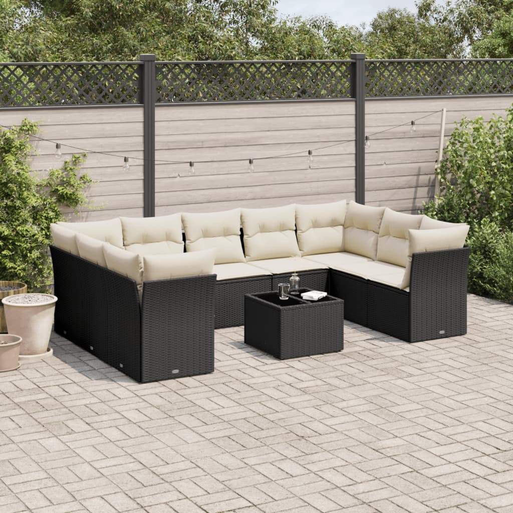 Set Divani da Giardino 10pz con Cuscini in Polyrattan Nero - homemem39