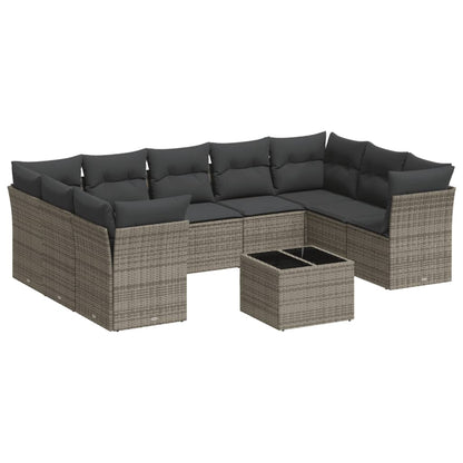 Set Divano da Giardino 10 pz con Cuscini Grigio in Polyrattan