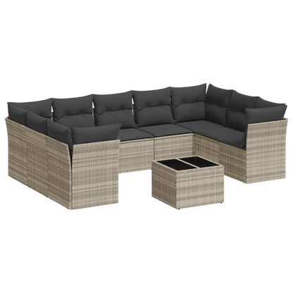 Set Divano Giardino 10 pz con Cuscini Grigio Chiaro Polyrattan