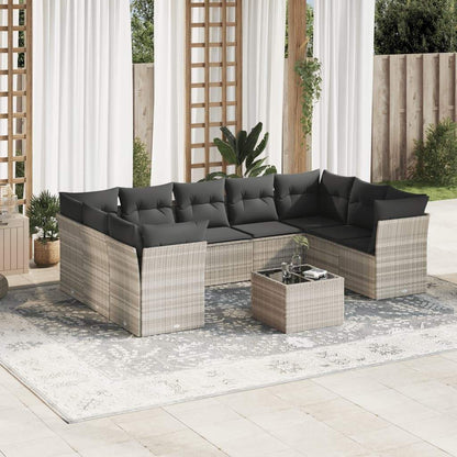 Set Divano Giardino 10 pz con Cuscini Grigio Chiaro Polyrattan - homemem39