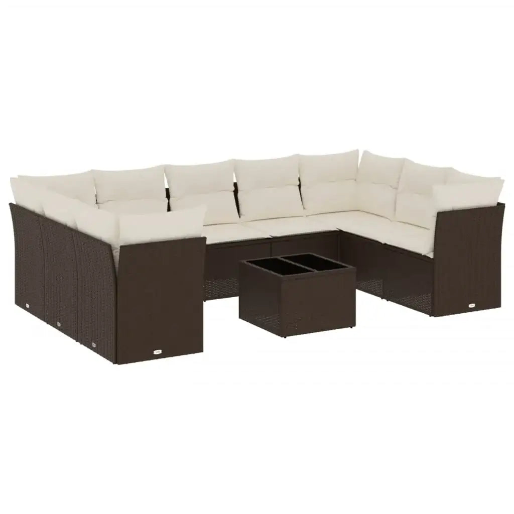 Set Divani da Giardino 10pz con Cuscini in Polyrattan Marrone - homemem39