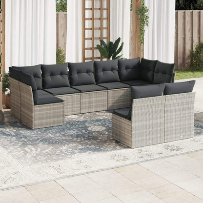 Set Divano da Giardino 9pz con Cuscini Grigio Chiaro Polyrattan - homemem39