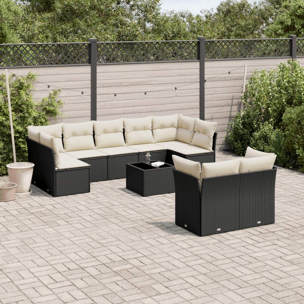 Set Divani da Giardino 10pz con Cuscini in Polyrattan Nero - homemem39