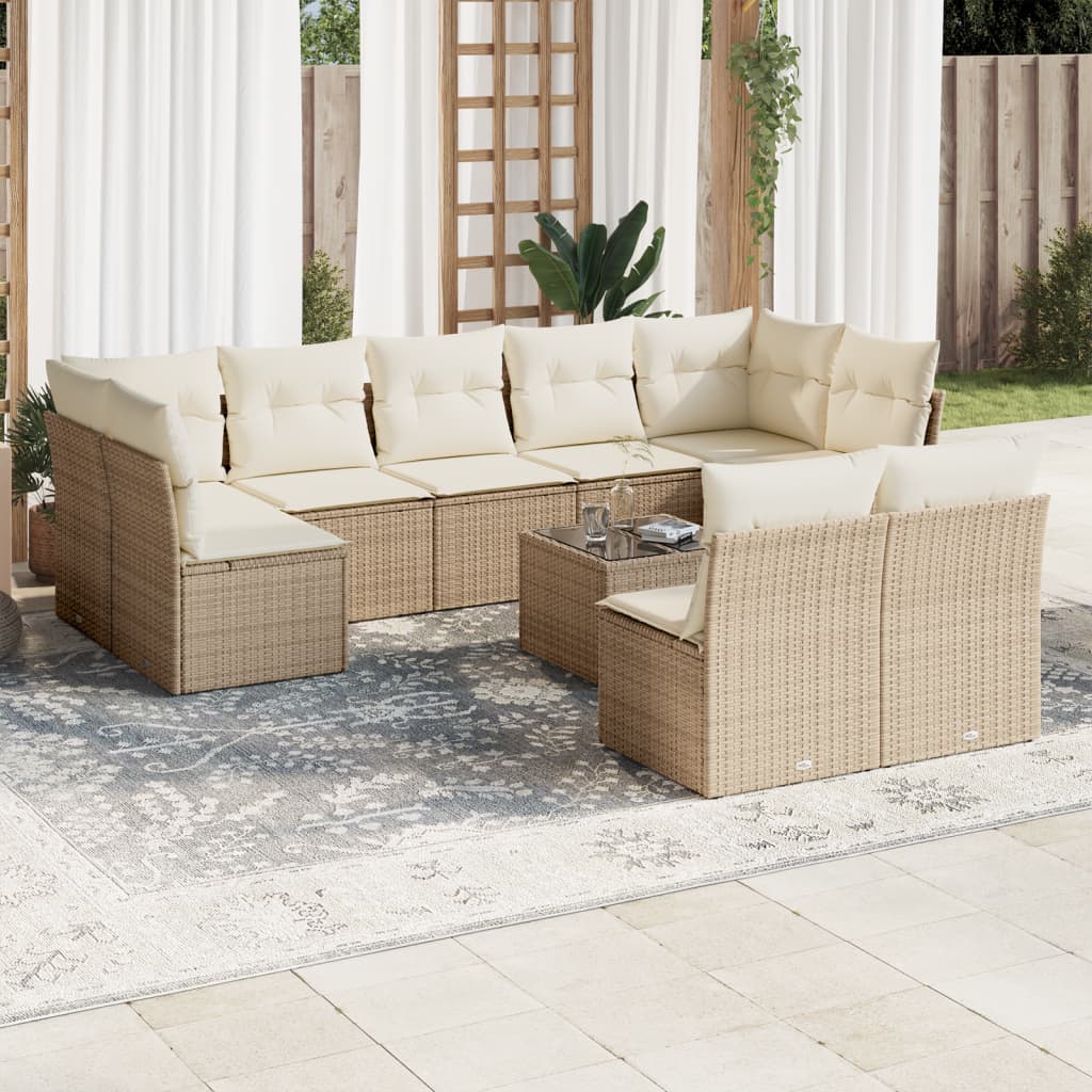 Set Divano da Giardino 10 pz con Cuscini Beige in Polyrattan | homemem39