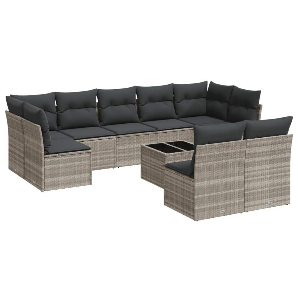 Set Divano Giardino 10 pz con Cuscini Grigio Chiaro Polyrattan - homemem39