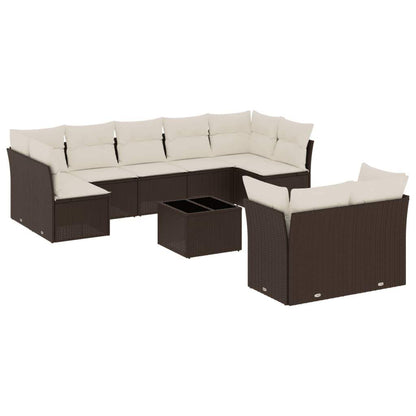 Set Divani da Giardino 10pz con Cuscini in Polyrattan Marrone - homemem39