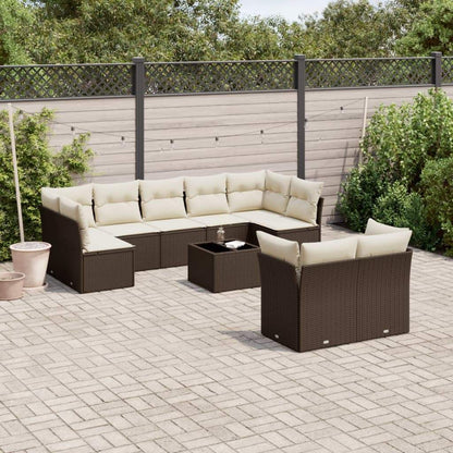 Set Divani da Giardino 10pz con Cuscini in Polyrattan Marrone - homemem39