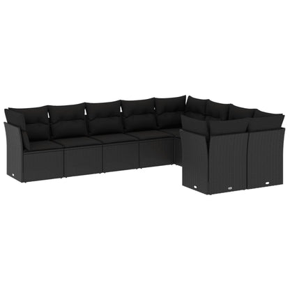 Set Divani da Giardino 9 pz con Cuscini Nero in Polyrattan | homemem39