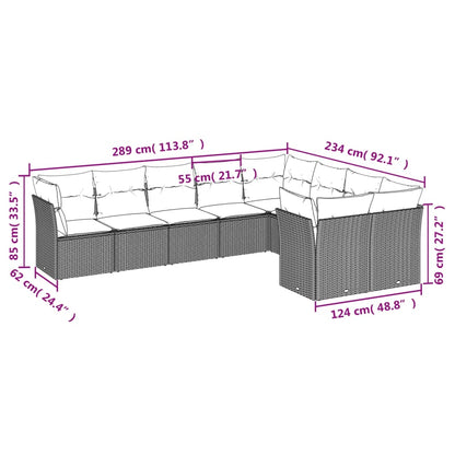 Set Divani da Giardino 9 pz con Cuscini Nero in Polyrattan | homemem39