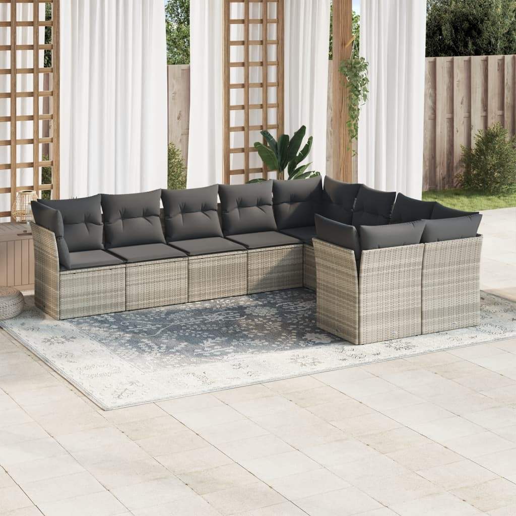 Set Divano da Giardino 9pz con Cuscini Grigio Chiaro Polyrattan - homemem39
