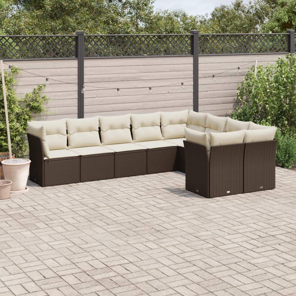 Set Divani da Giardino 9pz con Cuscini Marrone in Polyrattan - homemem39