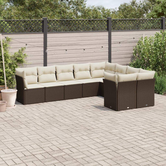 Set Divani da Giardino 9pz con Cuscini Marrone in Polyrattan - homemem39