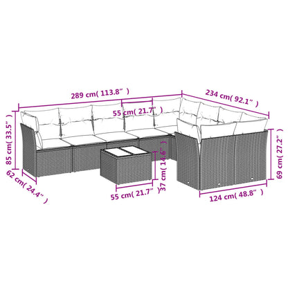 Set Divani da Giardino 10pz con Cuscini in Polyrattan Nero | homemem39