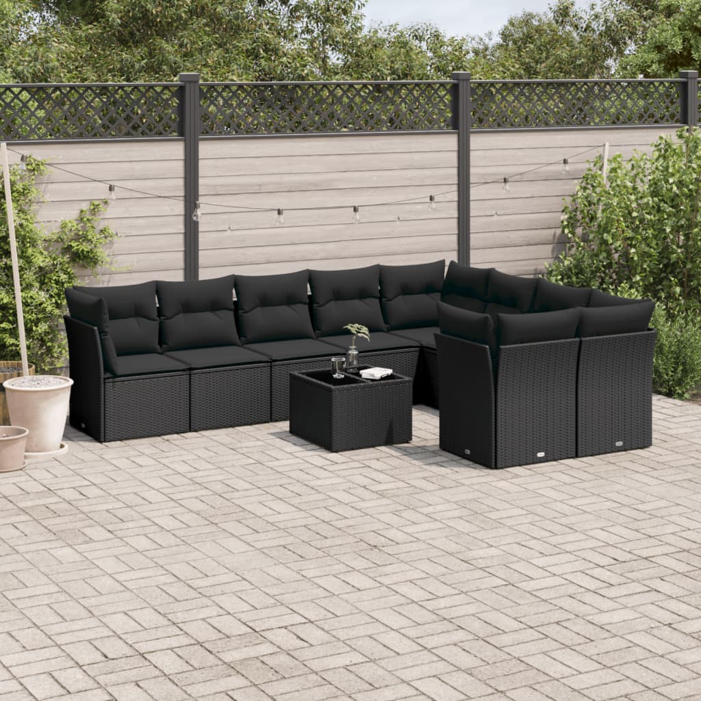 Set Divani da Giardino 10pz con Cuscini in Polyrattan Nero | homemem39