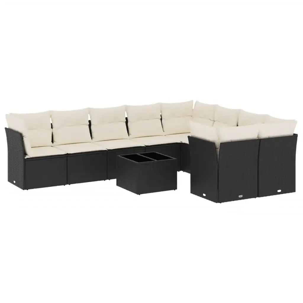 Set Divani da Giardino 10pz con Cuscini in Polyrattan Nero - homemem39