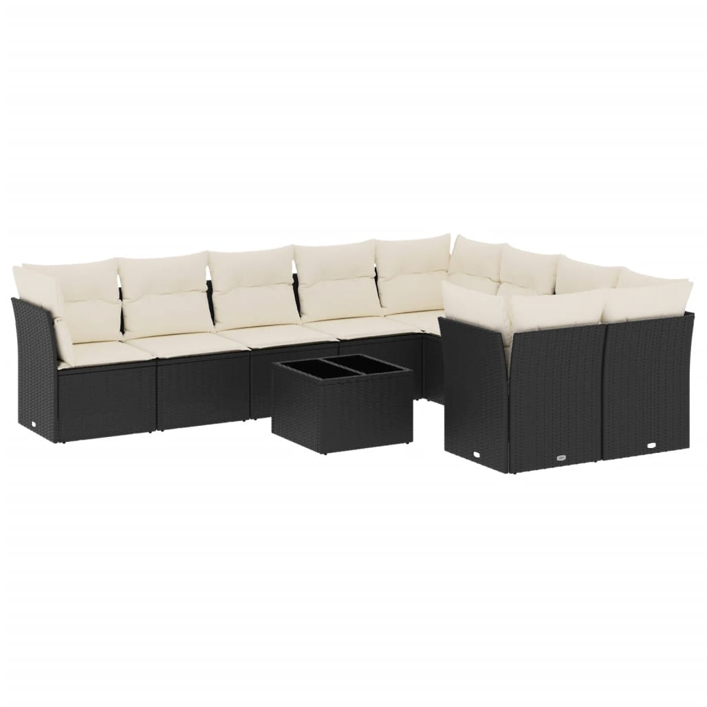 Set Divani da Giardino 10pz con Cuscini in Polyrattan Nero