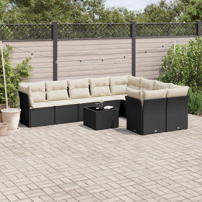 Set Divani da Giardino 10pz con Cuscini in Polyrattan Nero - homemem39