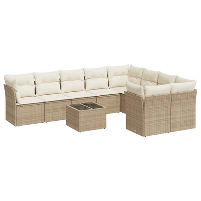 Set Divano da Giardino 10 pz con Cuscini Beige in Polyrattan | homemem39