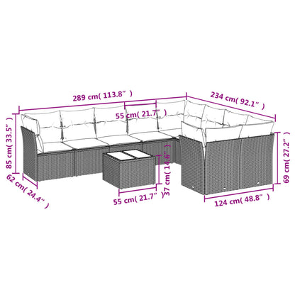 Set Divano da Giardino 10 pz con Cuscini Beige in Polyrattan | homemem39
