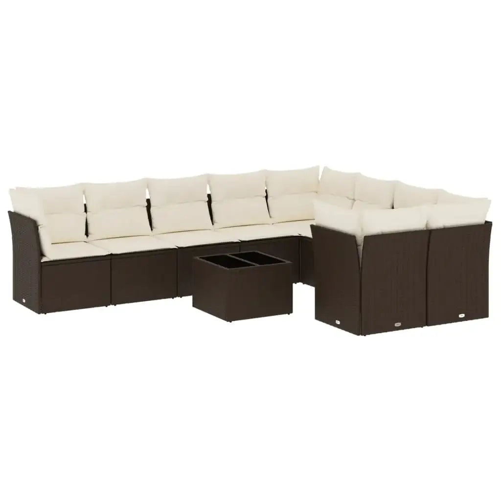 Set Divani da Giardino 10pz con Cuscini in Polyrattan Marrone - homemem39