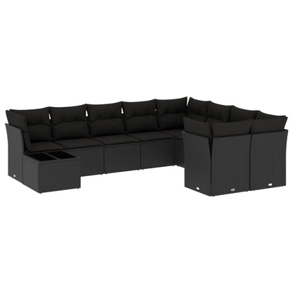 Set Divani da Giardino 10pz con Cuscini in Polyrattan Nero