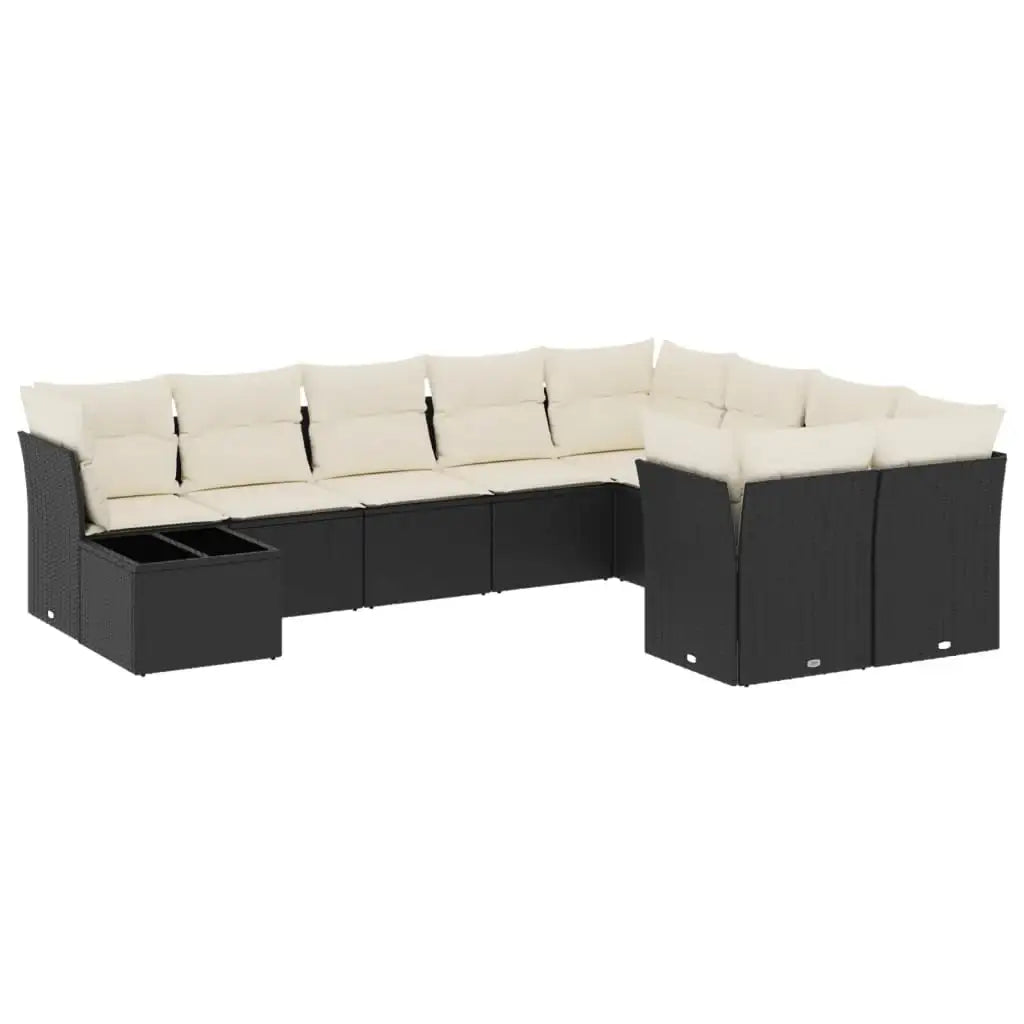 Set Divani da Giardino 10pz con Cuscini in Polyrattan Nero - homemem39