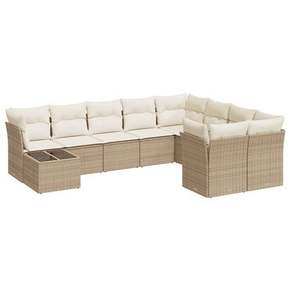 Set Divano da Giardino 10 pz con Cuscini Beige in Polyrattan | homemem39