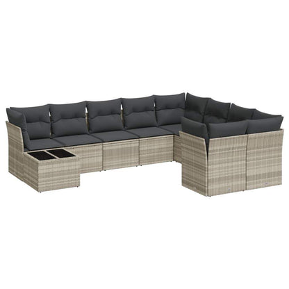 Set Divano Giardino 10 pz con Cuscini Grigio Chiaro Polyrattan - homemem39
