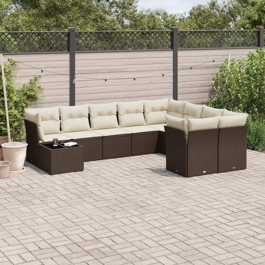 Set Divani da Giardino 10pz con Cuscini in Polyrattan Marrone - homemem39