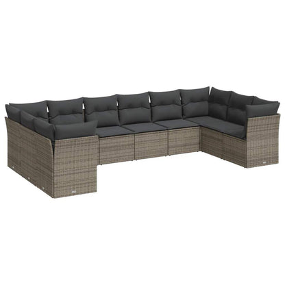 Set Divano da Giardino 10 pz con Cuscini Grigio in Polyrattan - homemem39
