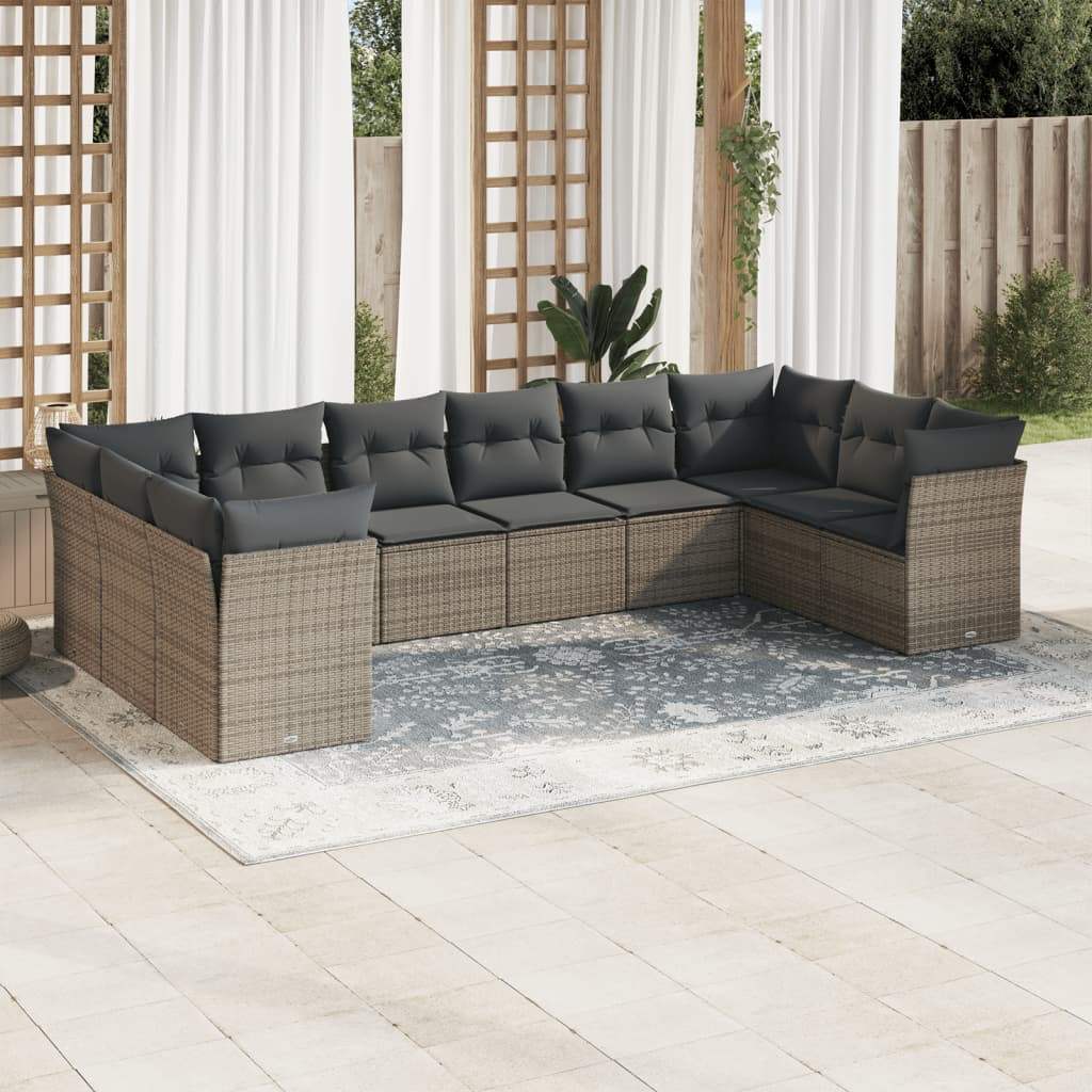 Set Divano da Giardino 10 pz con Cuscini Grigio in Polyrattan - homemem39