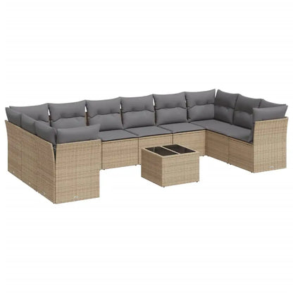 Set Divani da Giardino 11 pz con Cuscini Beige in Polyrattan - homemem39