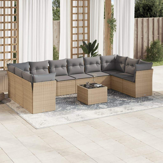 Set Divani da Giardino 11 pz con Cuscini Beige in Polyrattan - homemem39