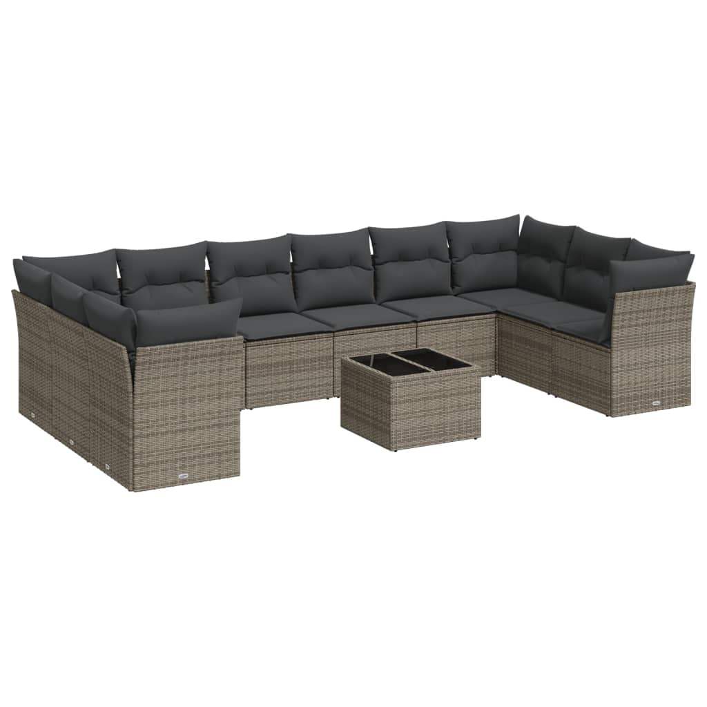 Set Divani da Giardino 11 pz con Cuscini in Polyrattan Grigio - homemem39