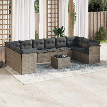 Set Divani da Giardino 11 pz con Cuscini in Polyrattan Grigio - homemem39