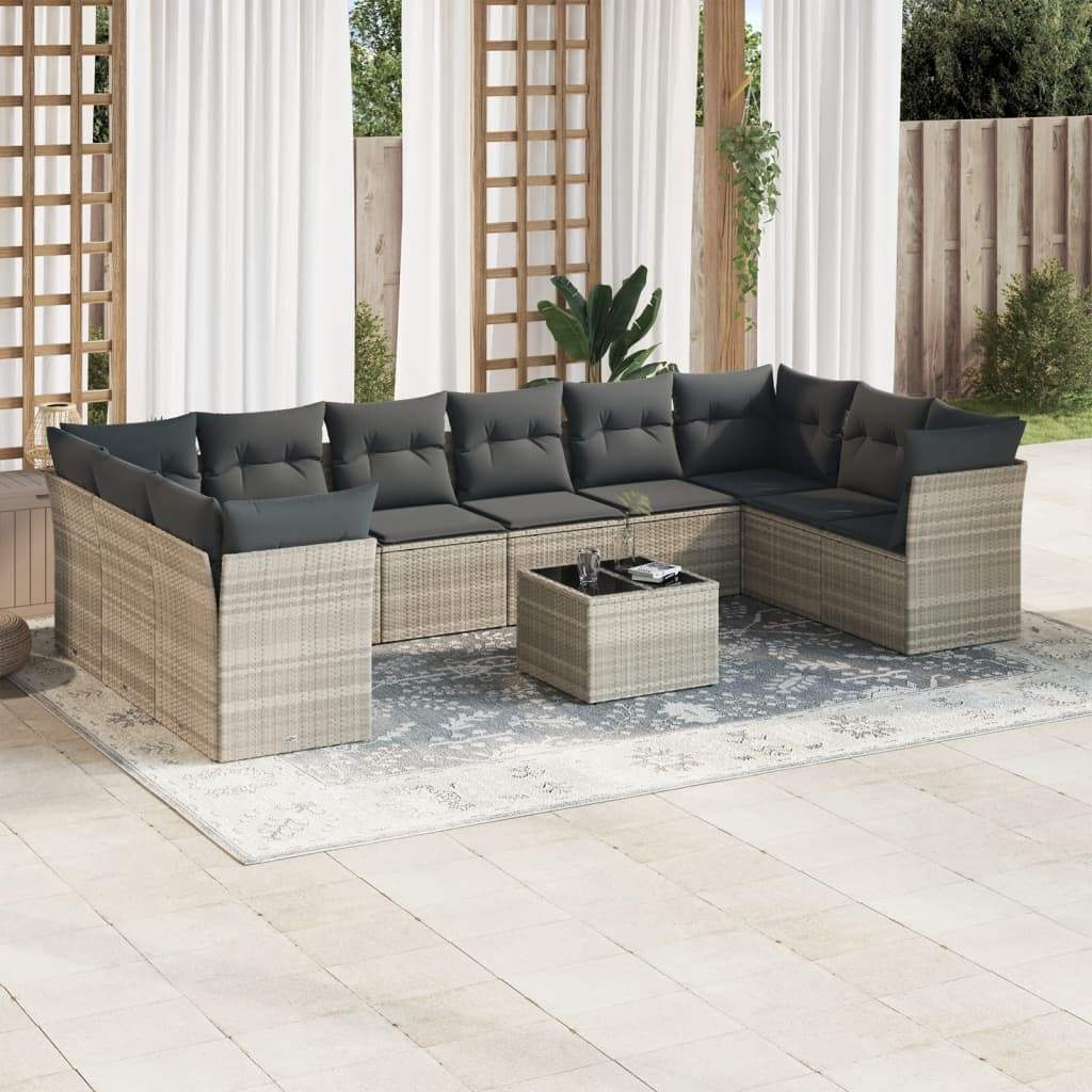 Set Divani da Giardino 11 pz con Cuscini in Polyrattan Grigio - homemem39