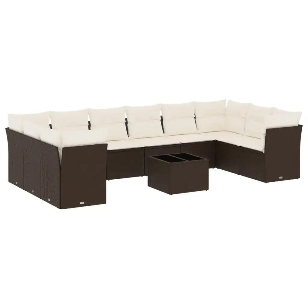 Set Divani da Giardino 11 pz con Cuscini Polyrattan Marrone - homemem39