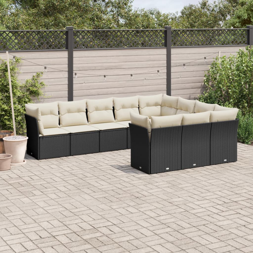 Set Divani da Giardino 10pz con Cuscini in Polyrattan Nero - homemem39