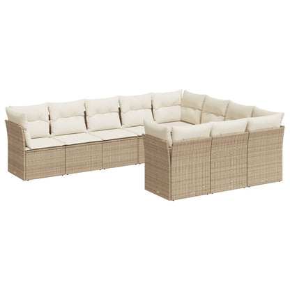 Set Divano da Giardino 10 pz con Cuscini Beige in Polyrattan