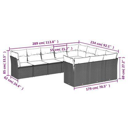 Set Divano da Giardino 10 pz con Cuscini Beige in Polyrattan | homemem39