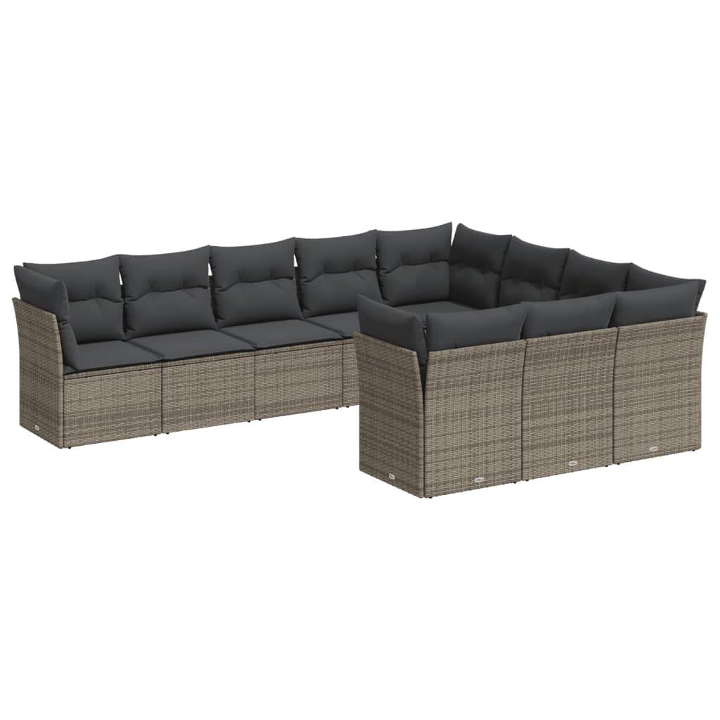 Set Divano da Giardino 10 pz con Cuscini Grigio in Polyrattan - homemem39
